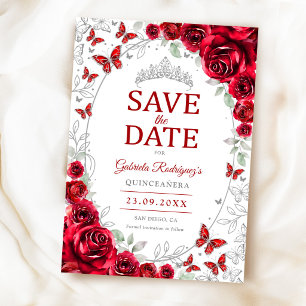 Save The Date Quinceanera Florale Argent Rouge