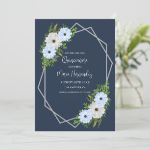 Save The Date Quinceañera Florale Bleu Clair et Blanc Rustique