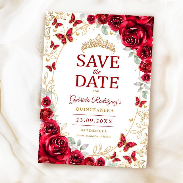 Save The Date Quinceañera Florale Or Rouge (Créateur téléchargé)