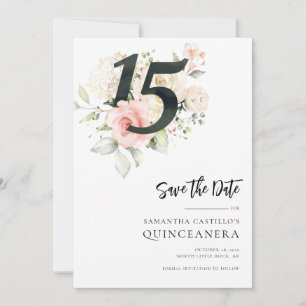 Save The Date Quinceanera florale rose 15e anniversaire