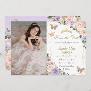 Save The Date Quinceañera Lilac Blush Floral Photo Anniversaire