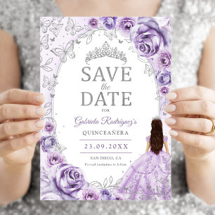Save The Date Quinceanera lilas violet argent floral