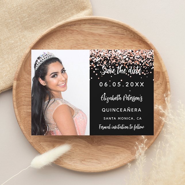 Save The Date Quinceanera noir rose or photo (Créateur téléchargé)