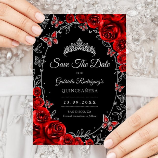 Save The Date Quinceañera Noir Rouge Argent (Créateur téléchargé)