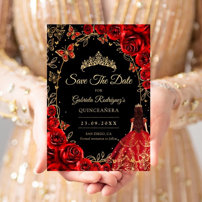 Save The Date Quinceanera Noir Rouge Or (Créateur téléchargé)