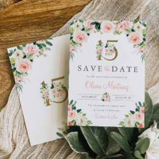 Save The Date Quinceañera rose Floral Enregistrer la date Roses 