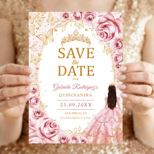 Save The Date Quinceanera Rose Gold Floral