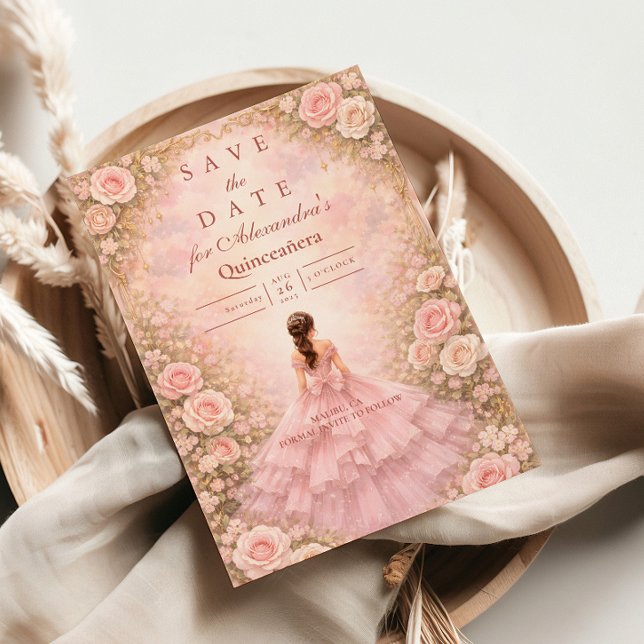 Save The Date Quinceañera Rose Pâle Jardin (Créateur téléchargé)