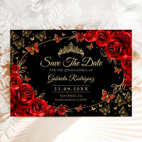 Quinceanera Roses rouges noires Or