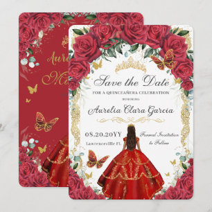 Save The Date Quinceañera Roses Rouges Roses Florales Robe Papil