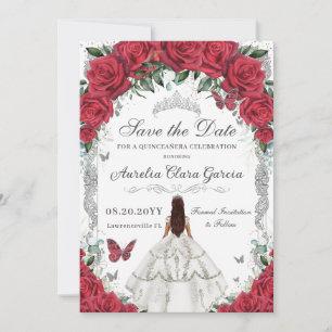 Save The Date Quinceañera Roses rouges Roses Florales Roses blan