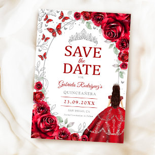 Save The Date Quinceanera Rouge Argent Floral