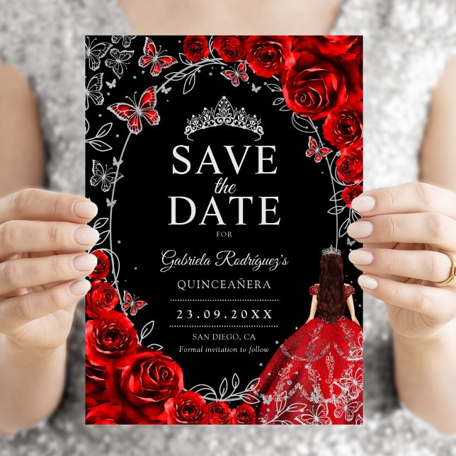 Save The Date Quinceanera Rouge Argent Noir (Créateur téléchargé)