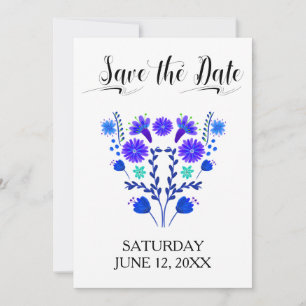 Save The Date Quinceanera Royal Blue et Purple Mexican Floral