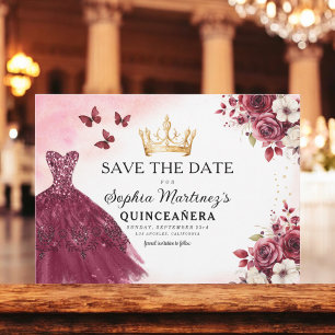 Save The Date Quinceanera Sauvez la date Floral Bourgogne