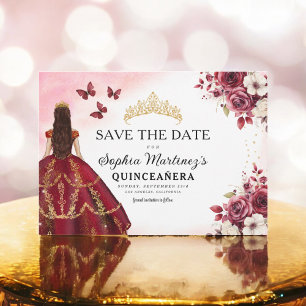 Save The Date Quinceanera Sauvez la date Floral Bourgogne