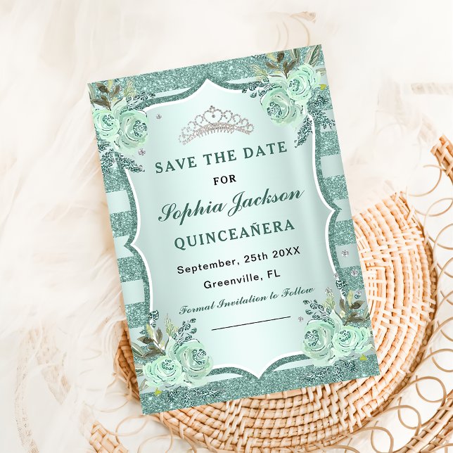 Save The Date Quinceanera verte royale d'argent (Créateur téléchargé)