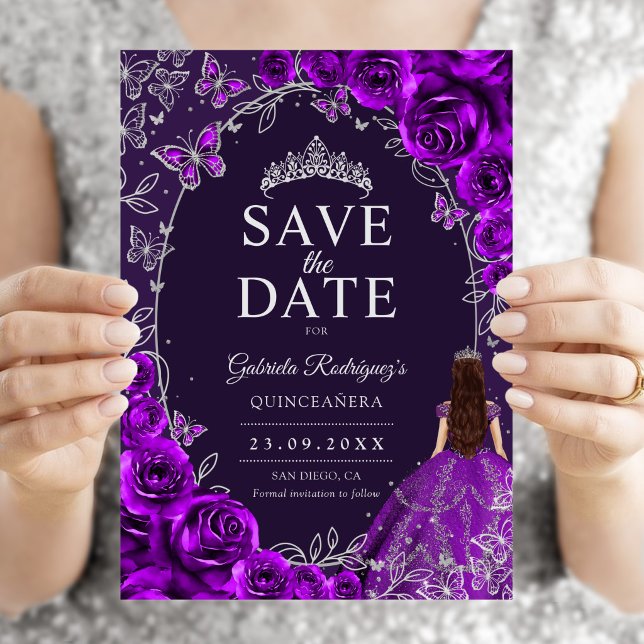 Save The Date Quinceanera Violet Argent (Créateur téléchargé)