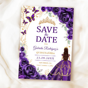 Save The Date Quinceanera Violet Or Rose Floral