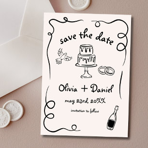 Save The Date Quirky Whimsical Main tiré Mariage Français