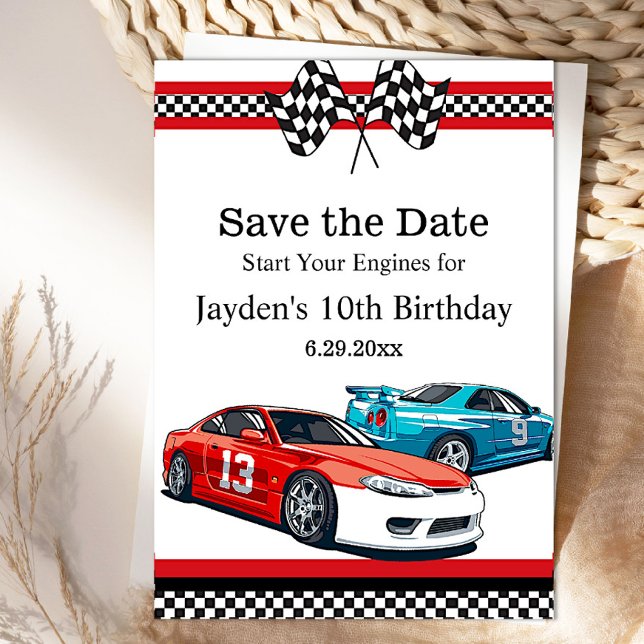 Save The Date Race Car Anniversaire, Enregistrer la date (Créateur téléchargé)