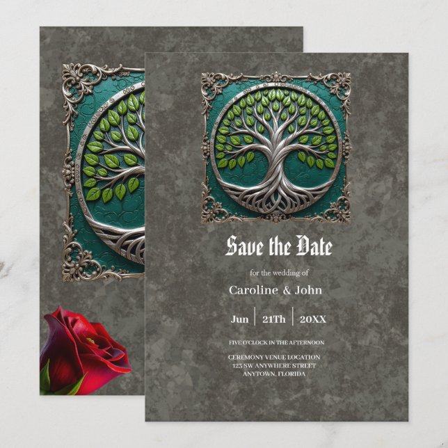 Save The Date Racines d'argent de l'éternité – Arbre de Vie.   (Devant / Derrière)