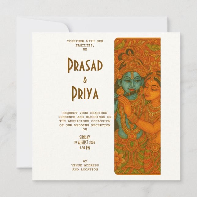 Save The Date Radha Krishna peinture murale indienne hindoue (Devant)
