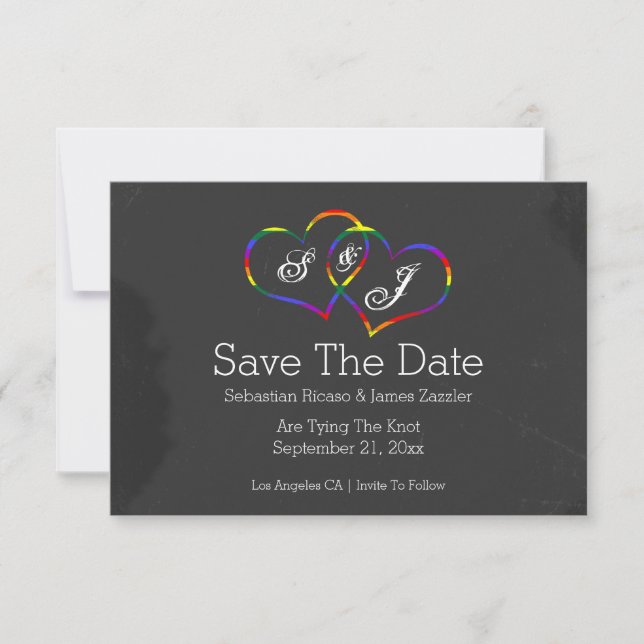 Save The Date Rainbow Doodle Heart Chalkboard Gay Enregistrer la (Devant)