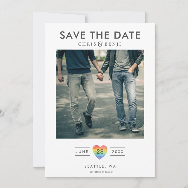 Save The Date Rainbow Heart LGBTQ Sauvez la date avec la photo (Devant)