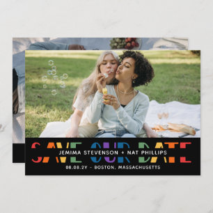 Save The Date Rainbow Letters Black LGBTQ+ Typographie Photo Enr