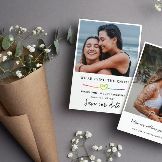 Save The Date Rainbow Rope Heart LGBT Attache le noeud (Créateur téléchargé)