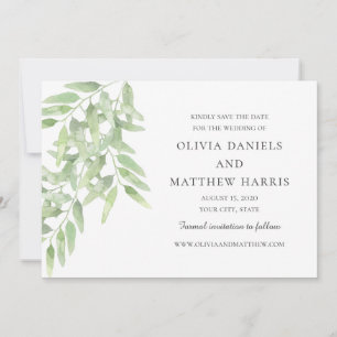 Save The Date Rameaux d'olive élégants. Mariage simple botanique