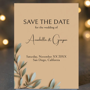 Save The Date Rameaux d'olivier sur mariage beige élégant