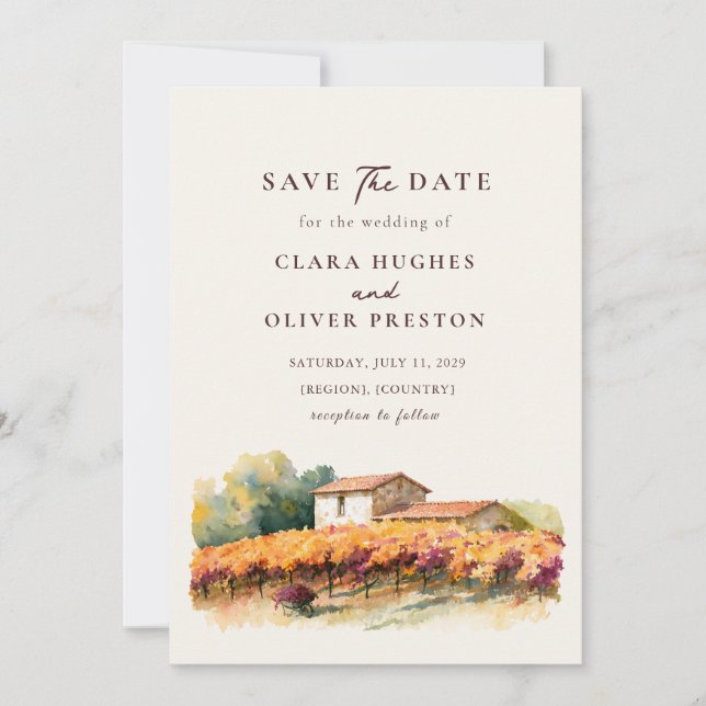 Save The Date Rangées de Vigne Dorées Mariage d'Automne dans un  (Devant)