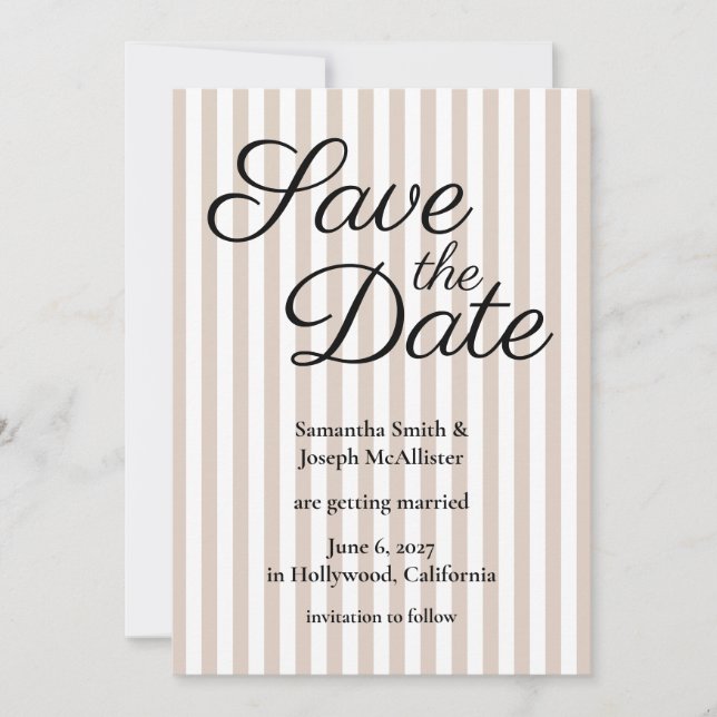 Save The Date Rayure beige et blanc (Devant)