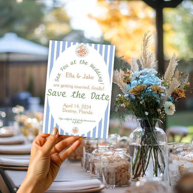 Save The Date Rayures bleues côtières Enregistrez la date (Créateur téléchargé)
