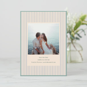 Save The Date Rayures de Sauge Côtière Photo Mariage Élégant et 