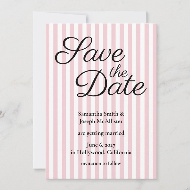 Save The Date Rayures rose pâle et blanc (Devant)