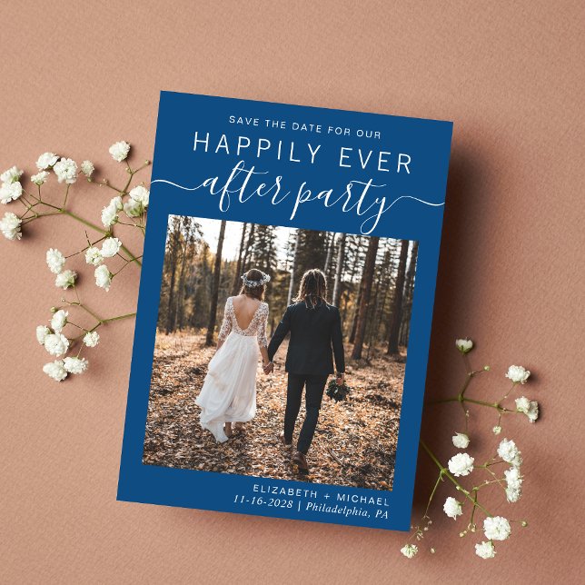 Save The Date Réception de mariage bleu (A stylish save the date announcement for a reception to celebrate your elopement or private wedding)