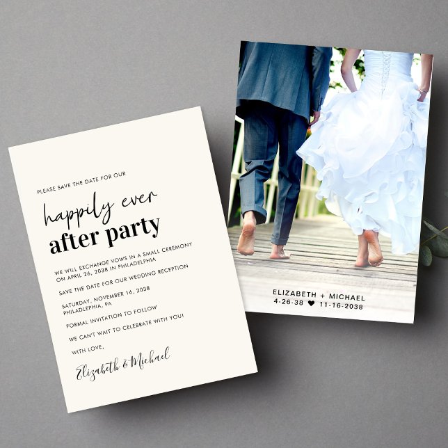 Save The Date Réception De Mariage De Crème Photo Minimale (Créateur téléchargé)