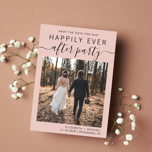 Save The Date Réception Mariage Photo Blush Enregistrer La Date (A stylish save the date announcement for a reception to celebrate your elopement or private wedding)