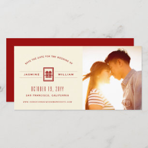 Save The Date Rectangle classique Double Bonheur Mariage chinois