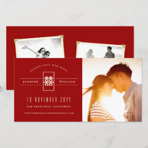 Save The Date Rectangle Double Bonheur Mariage chinois photo