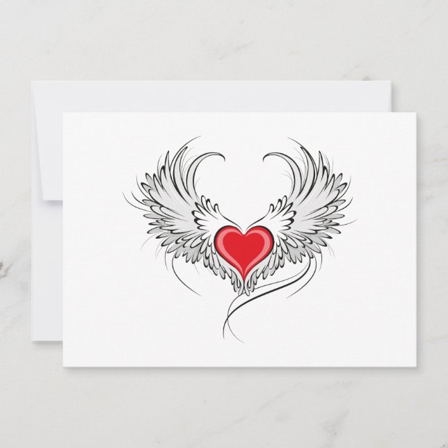 Save The Date Red Angel Coeur avec ailes (Devant)