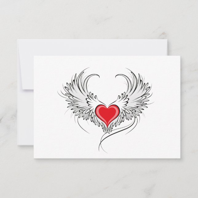 Save The Date Red Angel Coeur avec ailes (Devant)
