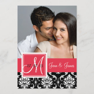 Save The Date Red Black Damask Photo Enregistrer la date