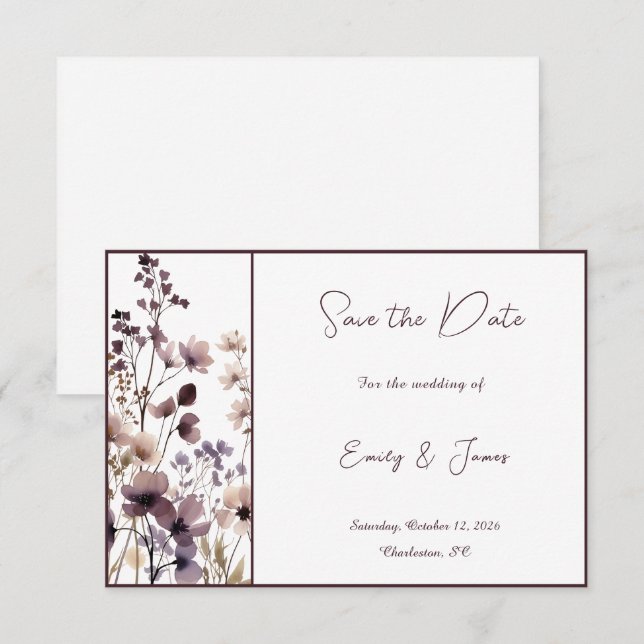 Save The Date Red Blush Floral Wedding Elegant Romantic (Devant / Derrière)