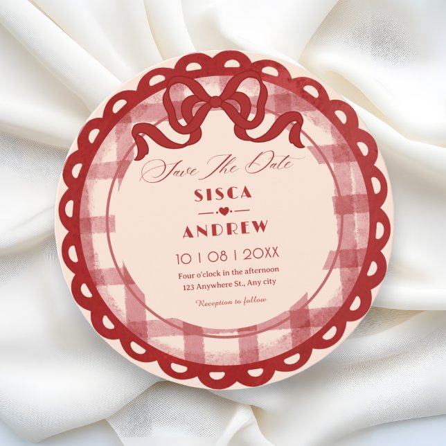 Save The Date Red bow plaid wedding (Créateur téléchargé)
