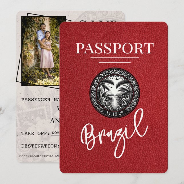 Save The Date Red Brazil Passeport Enregistrer la date (Devant / Derrière)