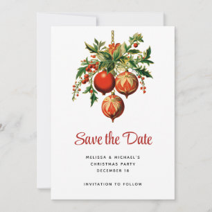 Save The Date Red Christmas Baubles avec Holly Festive